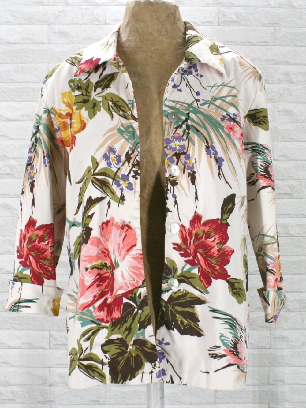VINTAGE ILYSE HART Jacket Floral Crop Sleeve Tropical Blazer Casual Pink 12